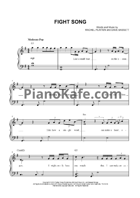 Ноты Rachel Platten - Fight song - PianoKafe.com