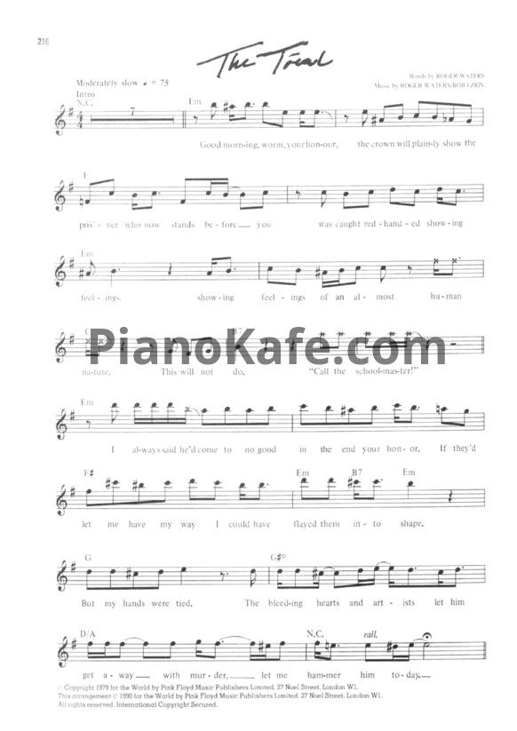 Ноты Pink Floyd - The trial (Guitar tabs) - PianoKafe.com