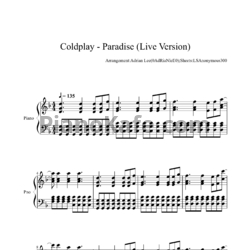 Ноты Coldplay - Paradise (Adrian Lee Live version) - предпросмотр