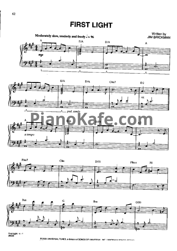 Ноты Jim Brickman - First light - PianoKafe.com