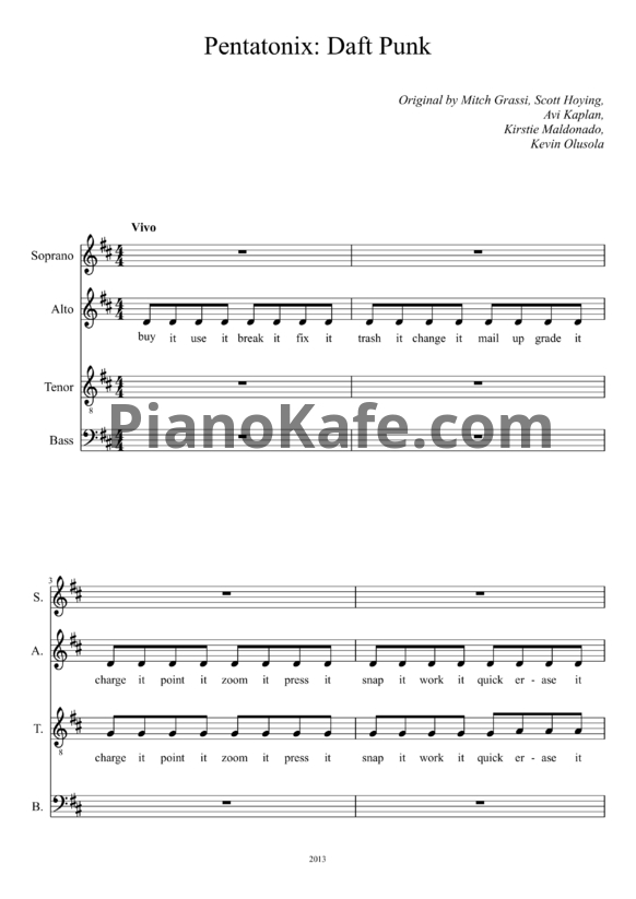 Ноты Pentatonix - Daft Punk (Хоровая партитура) - PianoKafe.com