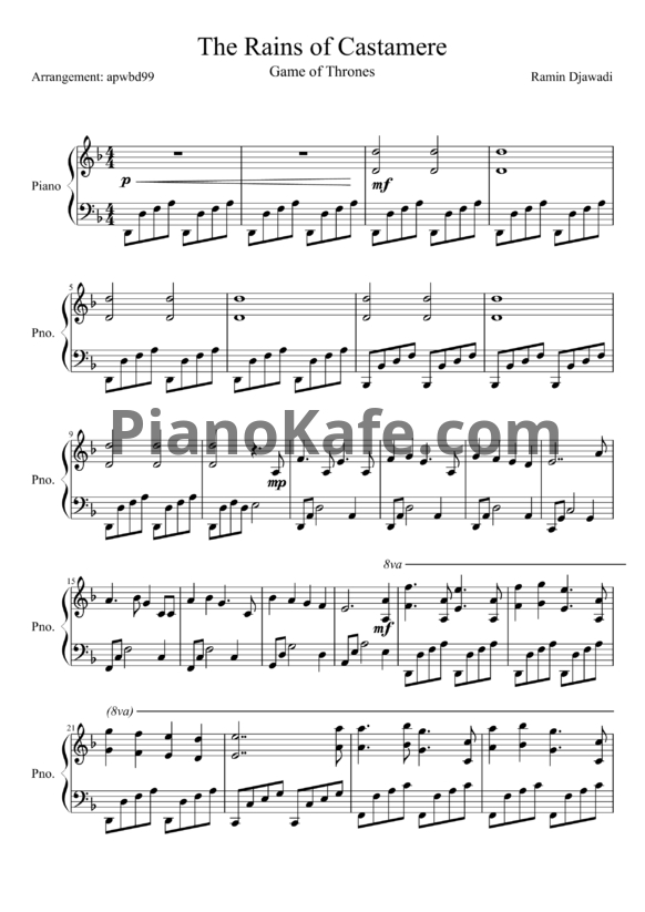Ноты Ramin Djawadi - The Rains of Castamere (версия 2) - PianoKafe.com