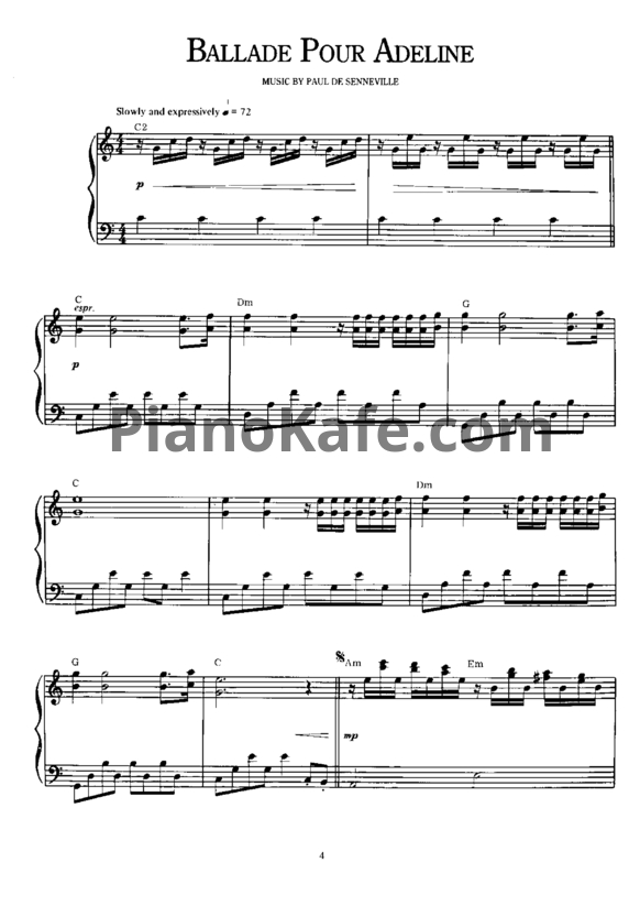 Ноты Richard Clayderman - Ballade pour Adeline (Версия 2) - PianoKafe.com