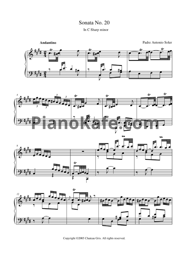 Ноты Antonio Soler - Sonata No. 20 in C sharp minor - PianoKafe.com