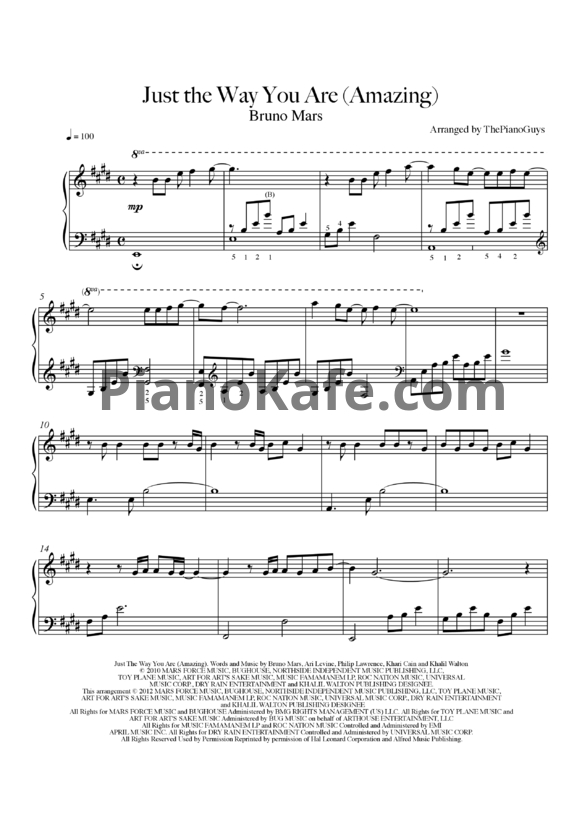 Ноты Jon Schmidt - Just the way you are (Bruno Mars cover) - PianoKafe.com