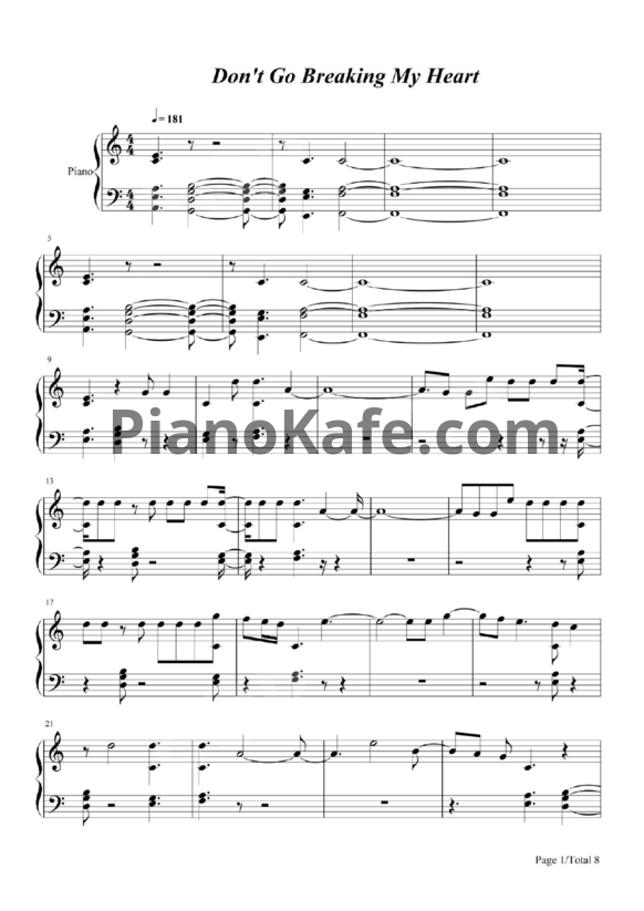 Ноты Backstreet Boys - Don't go breaking my heart - PianoKafe.com