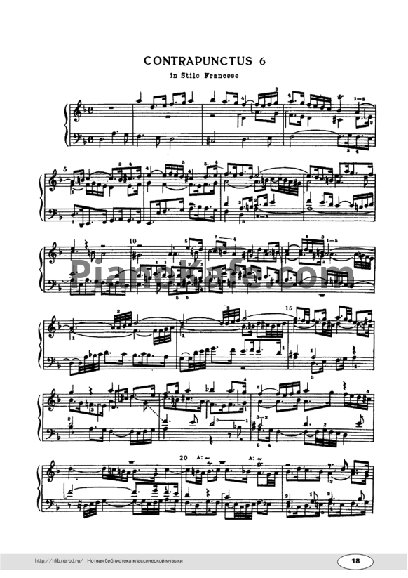 Ноты И. Бах - Искусство фуги (в изложении для фортепиано). Контрапункт №6 - PianoKafe.com