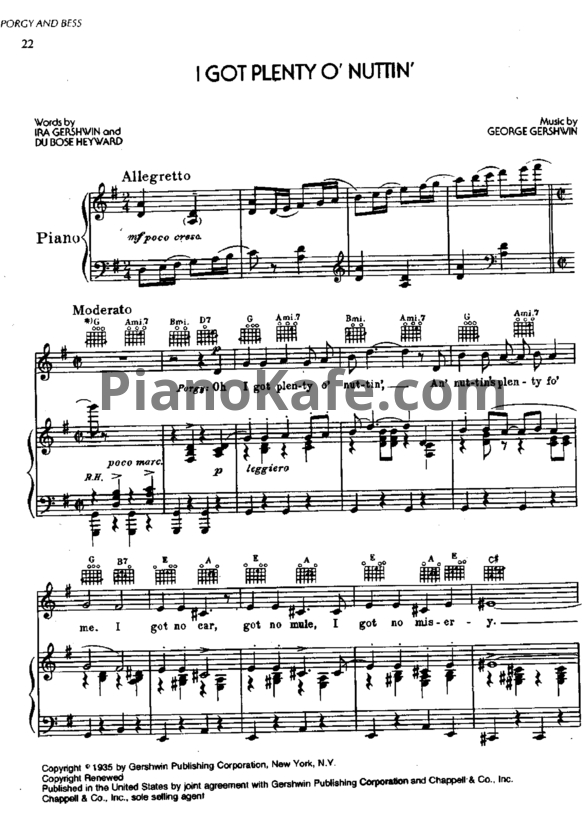 Ноты George Gershwin - I got plenty o nuttin - PianoKafe.com