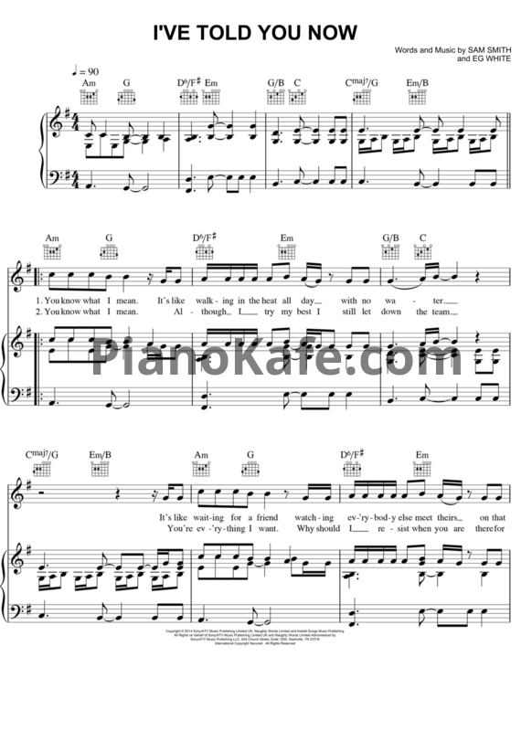 Ноты Sam Smith - I've told you now - PianoKafe.com