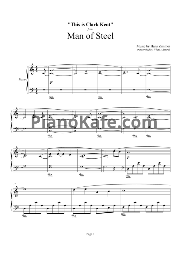 Ноты Hans Zimmer - This is Clark Kent - PianoKafe.com