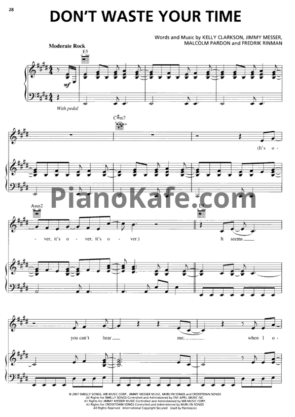 Ноты Kelly Clarkson - Don't waste your time - PianoKafe.com