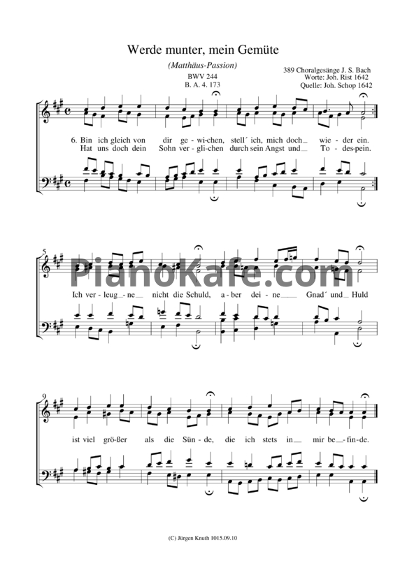 Ноты И. Бах - Werde munter, mein Gemute (BWV 244) - PianoKafe.com
