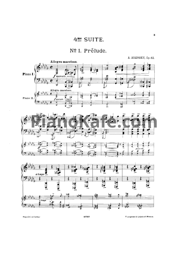 Ноты Антон Аренский - Сюита №4 (Op. 62) - PianoKafe.com