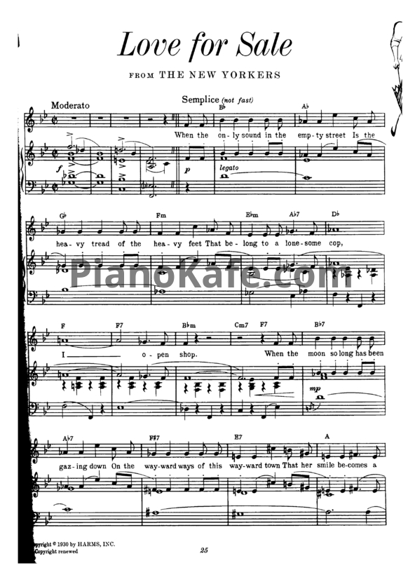 Ноты Cole Porter - Love for sale - PianoKafe.com