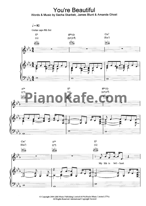 Ноты James Blunt - You're beautiful - PianoKafe.com
