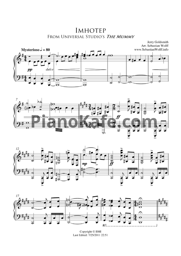 Ноты Jerry Goldsmith - Imhotep - PianoKafe.com