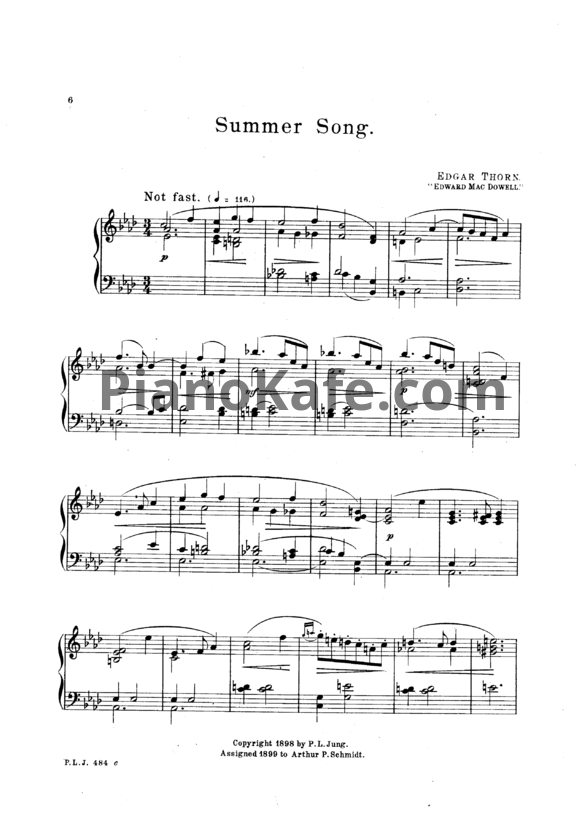 Ноты Edward MacDowell - Summer song - PianoKafe.com