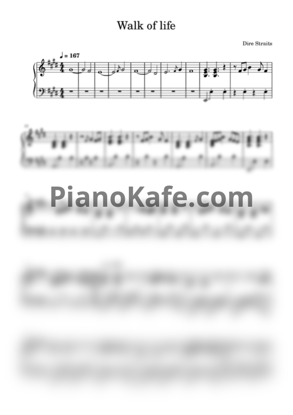 Ноты Dire Straits - Walk of life (Paino cover) - PianoKafe.com