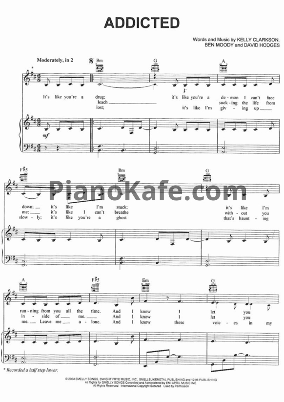Ноты Kelly Clarkson - Addicted - PianoKafe.com