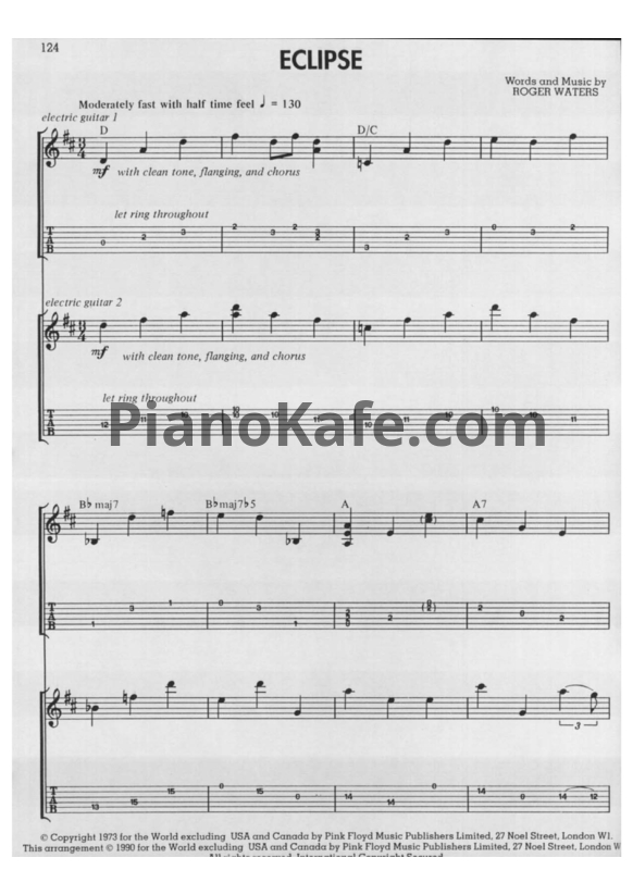 Ноты Pink Floyd - Eclipse (Guitar tabs) - PianoKafe.com