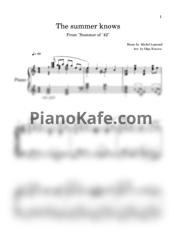 Ноты Michel Legrand - The summer knows (Piano cover) - PianoKafe.com