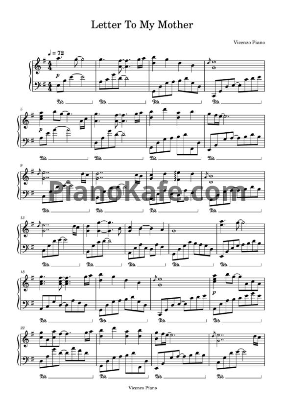 Ноты Vicenzo Piano - Letter To My Mother - PianoKafe.com