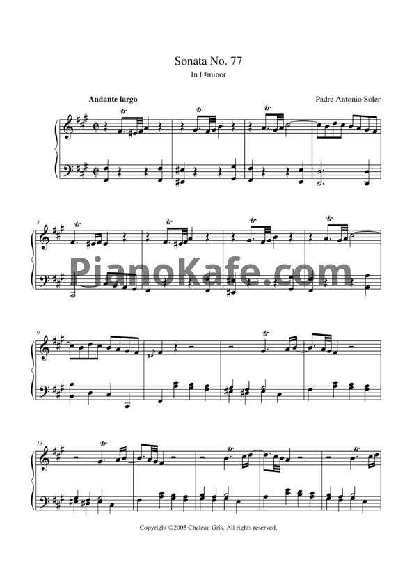 Ноты Antonio Soler - Sonata No. 77 in F# minor - PianoKafe.com