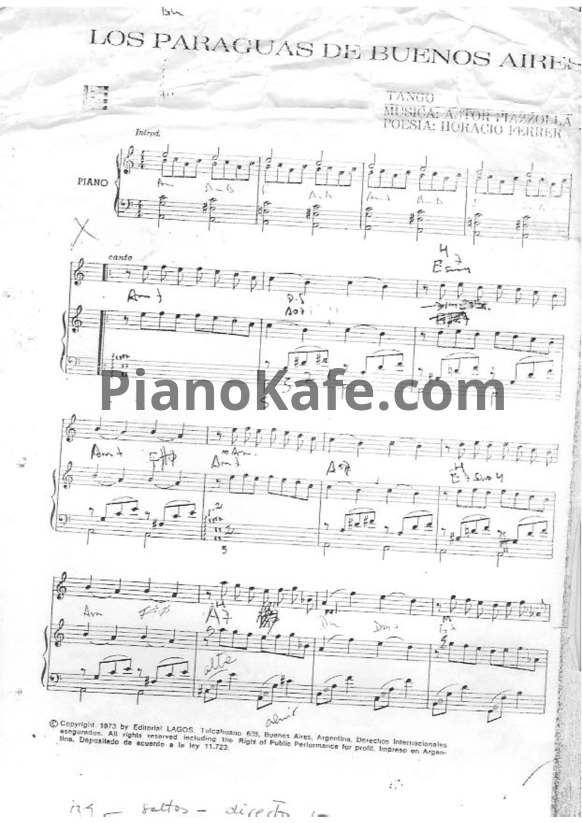 Ноты Astor Piazzolla - Los paraguas de buenos aires (tango) - PianoKafe.com