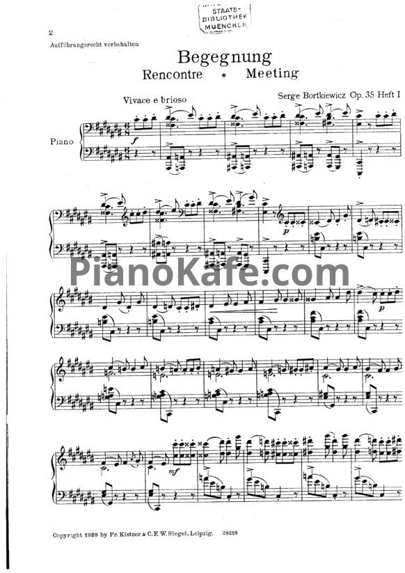 Ноты С. Борткевич - Роман для клавира (Op. 35) - PianoKafe.com