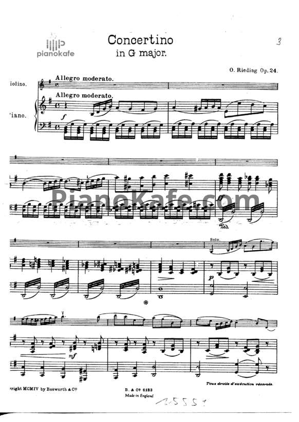 Ноты Оскар Ридинг - Концертино соль мажор (Op.24) - PianoKafe.com