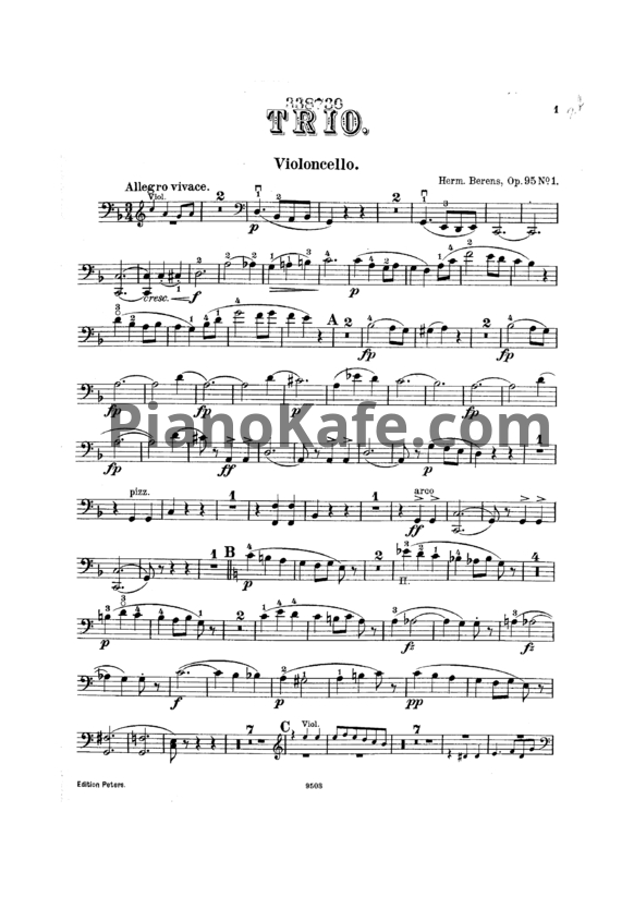 Ноты Г. Беренс - Трио (Виолончель, Op. 95, №1) - PianoKafe.com