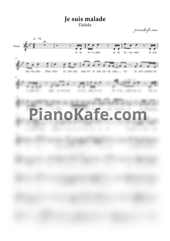Ноты Dalida - Je suis malade (Вокальная партия) - PianoKafe.com