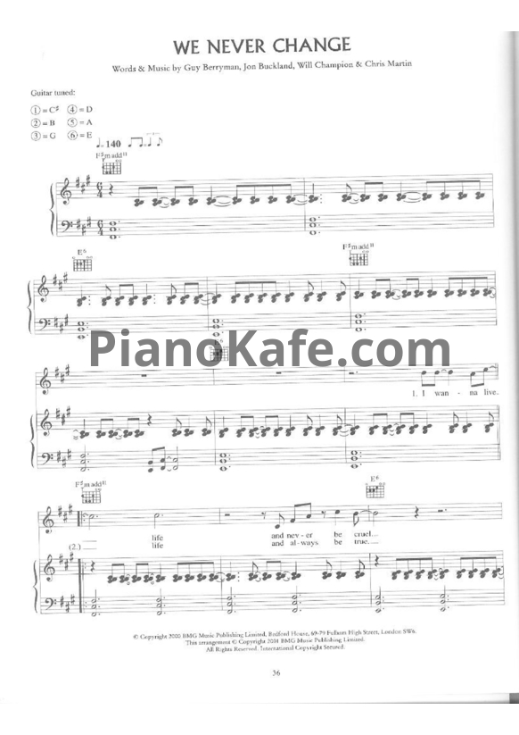 Ноты Coldplay - We never change - PianoKafe.com
