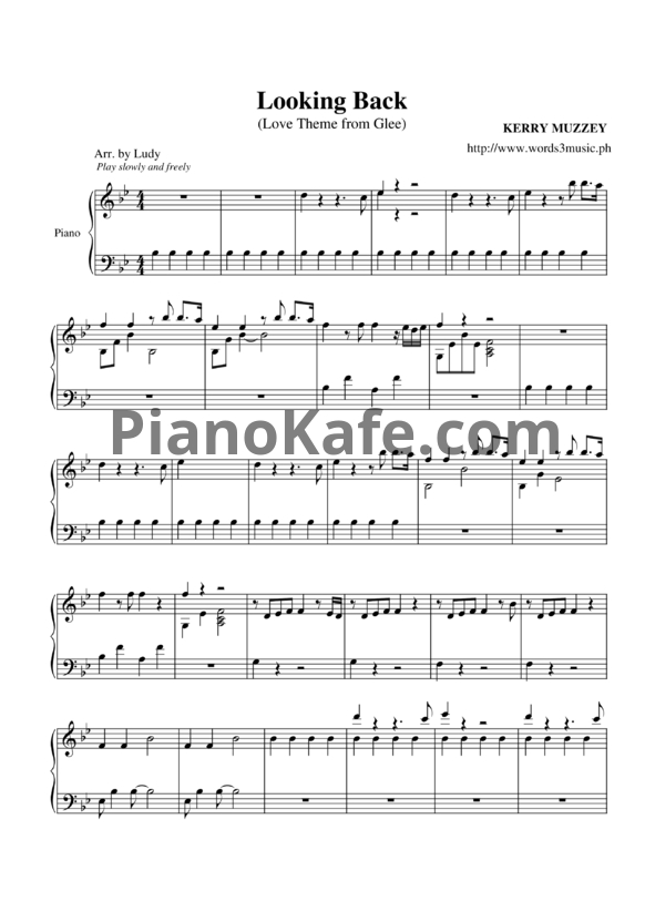 Ноты Kerry Mazzey - Looking back (Love theme from Glee) - PianoKafe.com