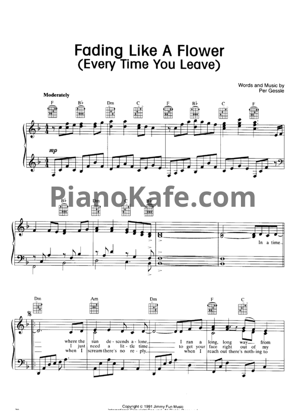 Ноты Fading like a flower (Every time you leave) - PianoKafe.com