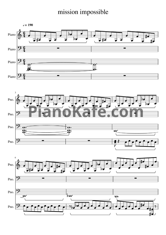 Ноты Lalo Schifrin - Mission Impossible theme (для фортепиано в 4 руки) - PianoKafe.com