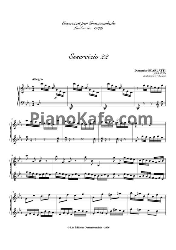 Ноты Д. Скарлатти - Соната K22 - PianoKafe.com