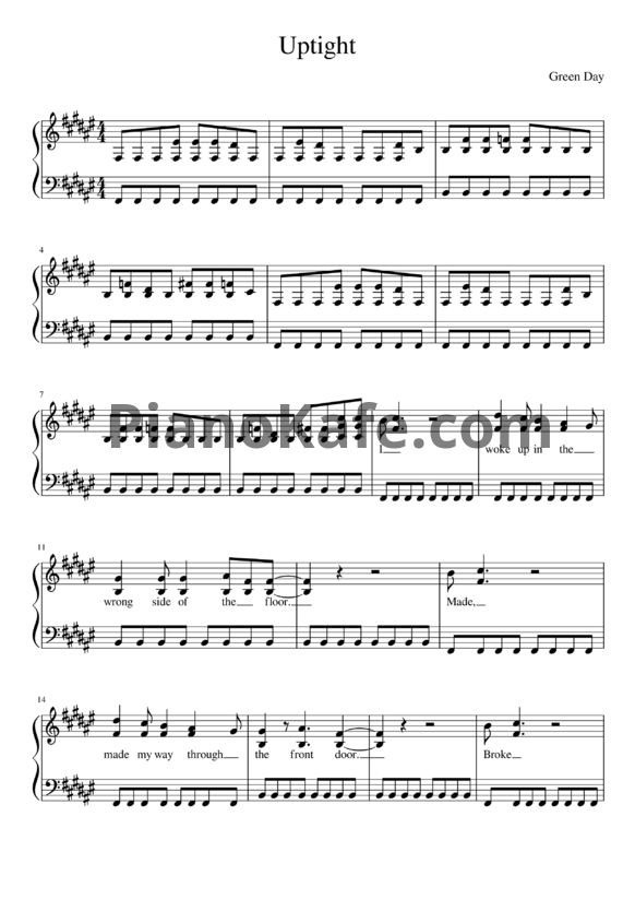 Ноты Green Day - Uptight - PianoKafe.com