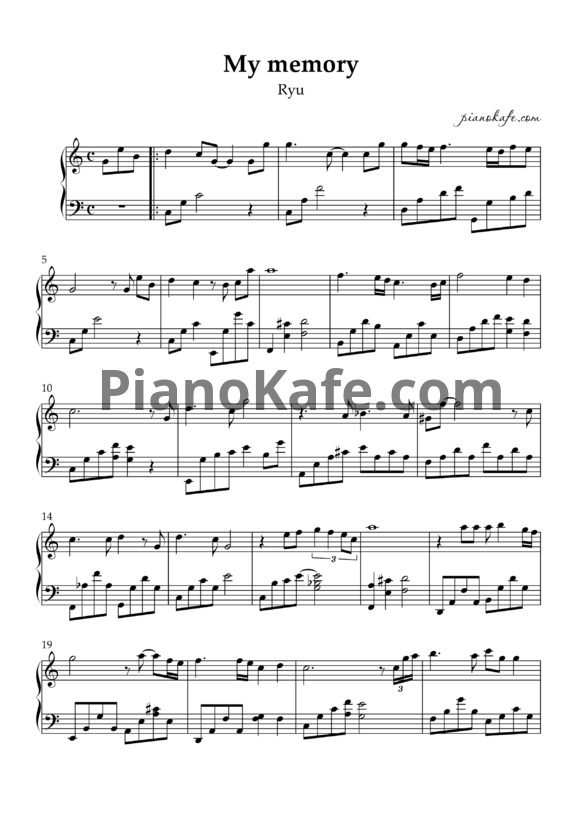 Ноты Ryu - My memory (Piano cover) - PianoKafe.com