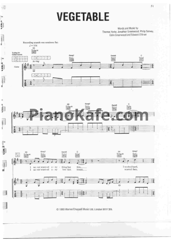Ноты Radiohead - Vegetable - PianoKafe.com