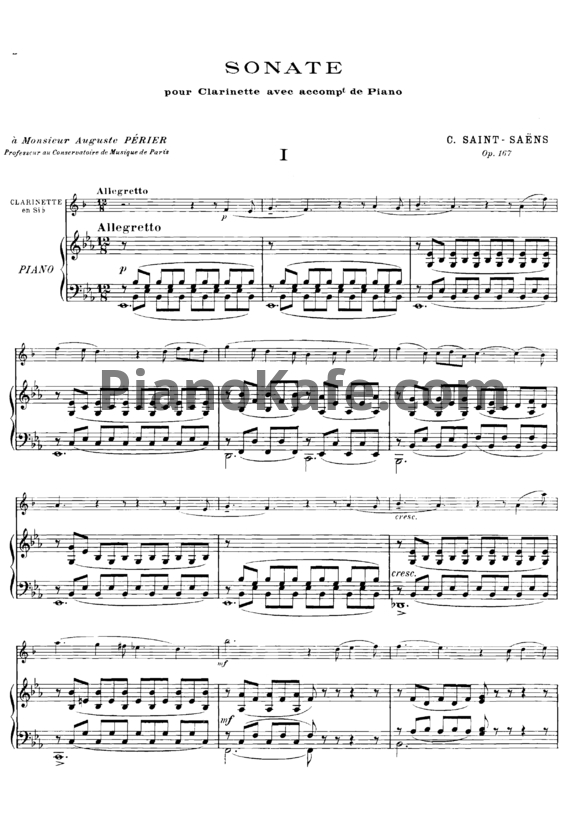 Ноты Камиль Сен-Санс - Соната для кларнета и фортепиано (Op. 167) - PianoKafe.com