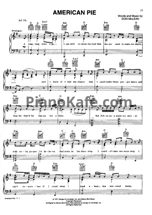 Ноты Don McClean - American pie - PianoKafe.com