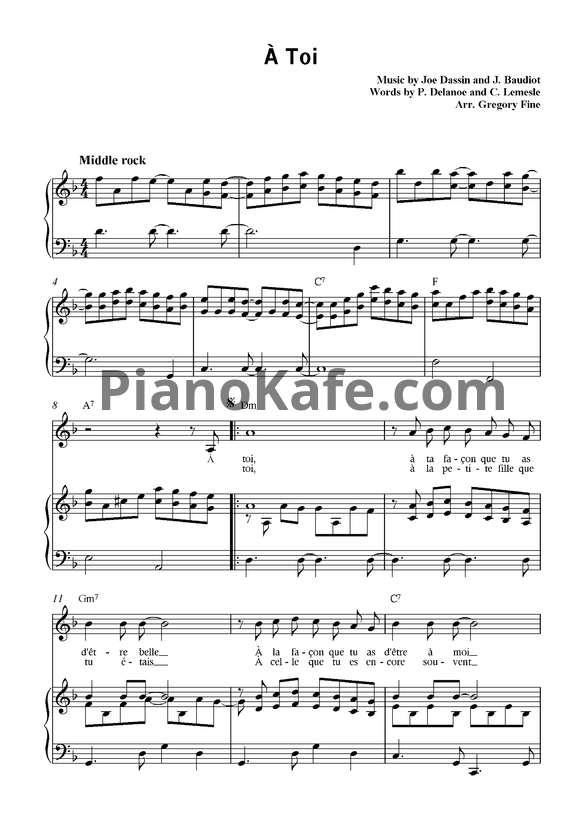 Ноты Joe Dassin - A toi (Версия 2) - PianoKafe.com