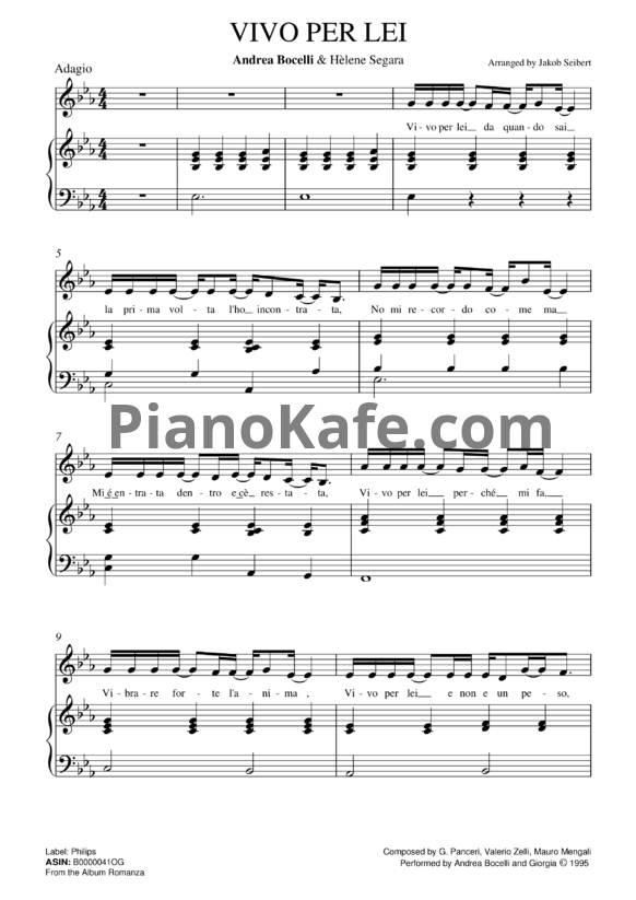 Ноты Andrea Bocelli Feat. Helene Sagara - Vivo per lei - PianoKafe.com