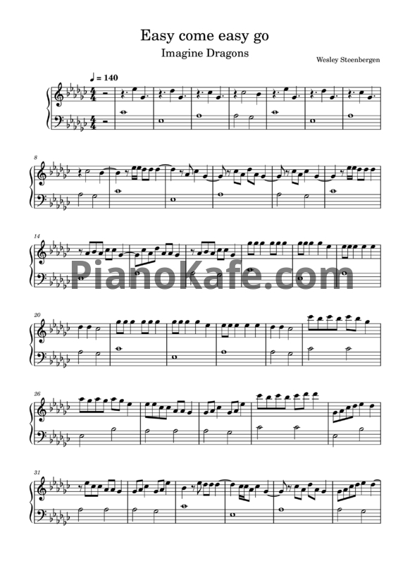 Ноты Imagine Dragons - Easy come easy go - PianoKafe.com