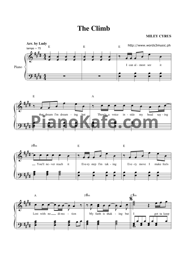 Ноты Miley Cyrus - The climb - PianoKafe.com