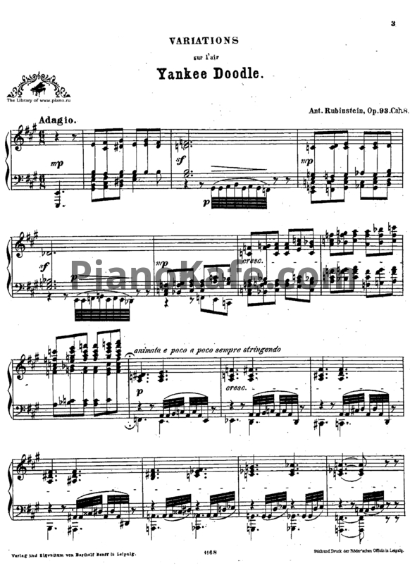 Ноты Антон Рубинштейн - Variations sur l'air "Yankee Doodle" op.93 - PianoKafe.com
