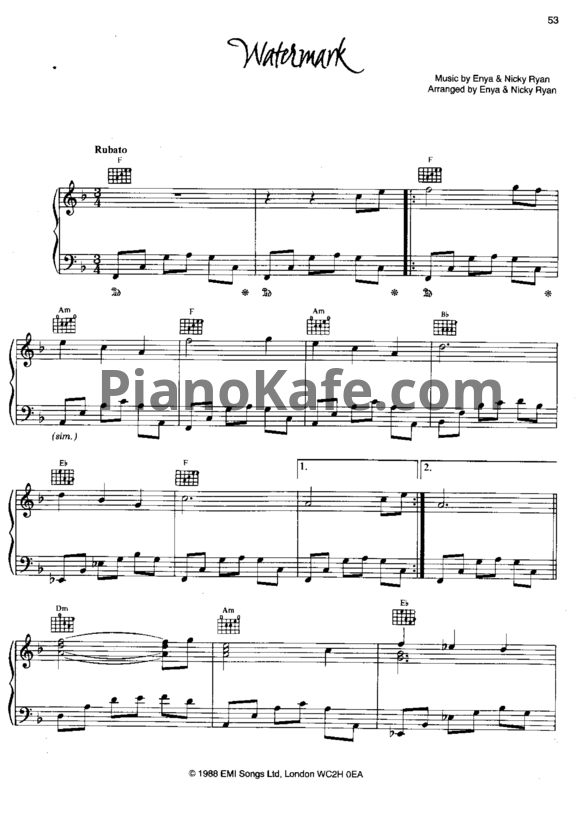 Ноты Enya - Watermark - PianoKafe.com