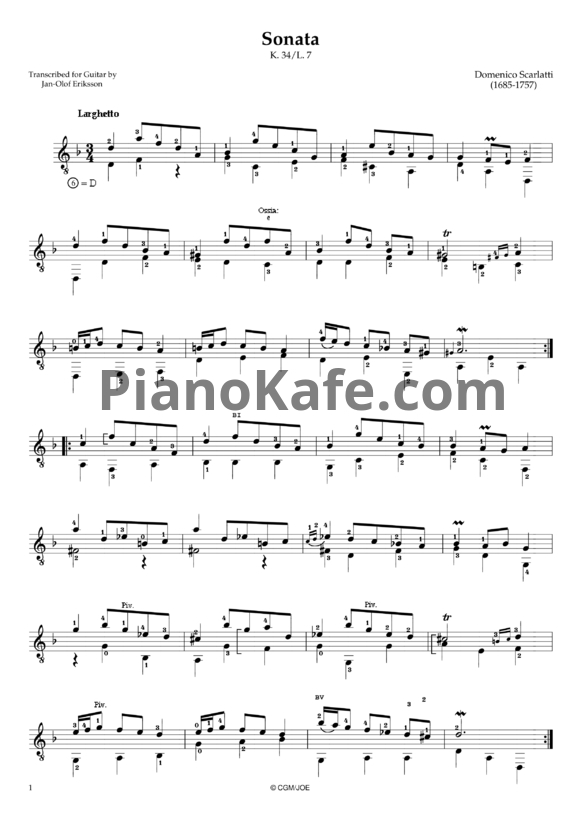Ноты Д. Скарлатти - Соната K34/L7 - PianoKafe.com