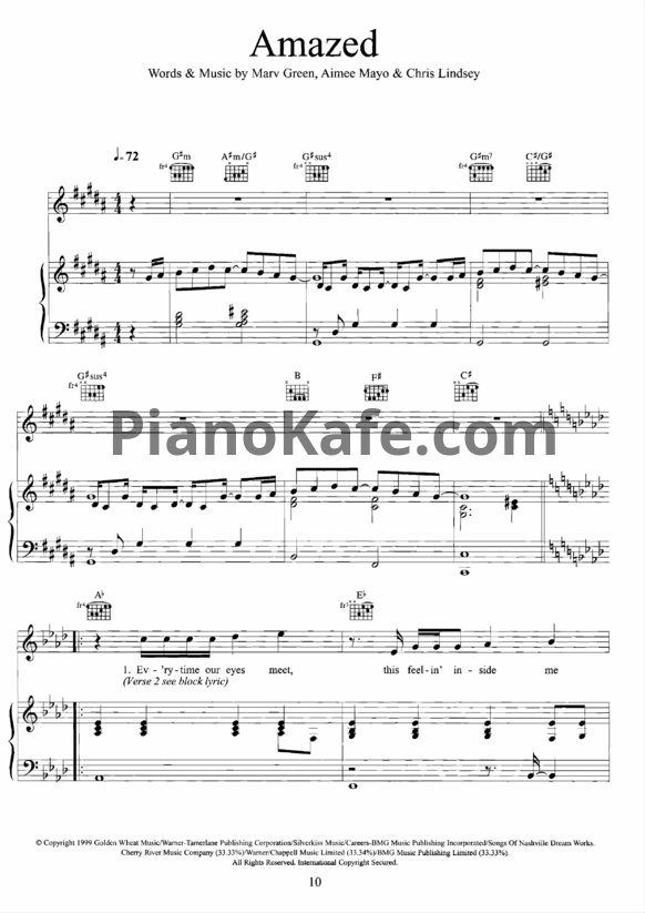 Ноты Lonestar - Amazed (Версия 2) - PianoKafe.com